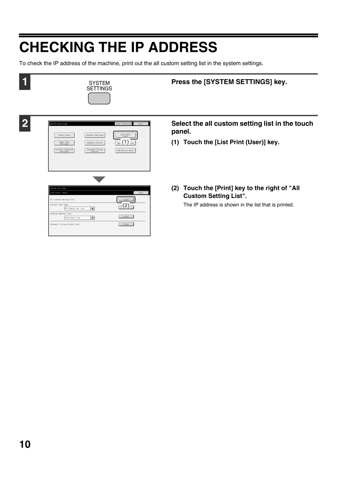 Sharp MX-M502N, MX-M282N, MX-M362N, MX-M452N manual Checking the IP Address, Press the System Settings key 