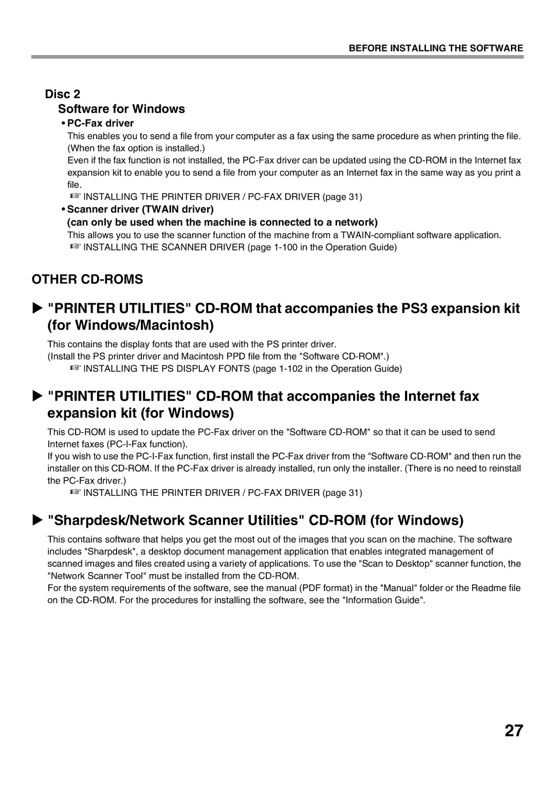 Sharp MX-M282N, MX-M502N, MX-M362N, MX-M452N manual  Sharpdesk/Network Scanner Utilities CD-ROM for Windows 