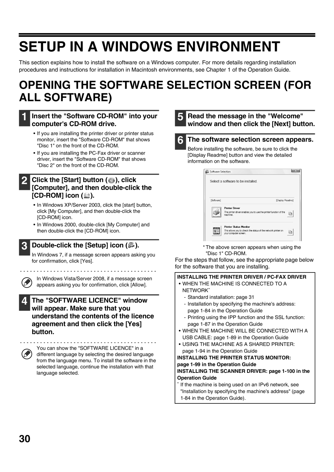 Sharp MX-M502N, MX-M282N, MX-M362N Setup in a Windows Environment, Opening the Software Selection Screen for ALL Software 