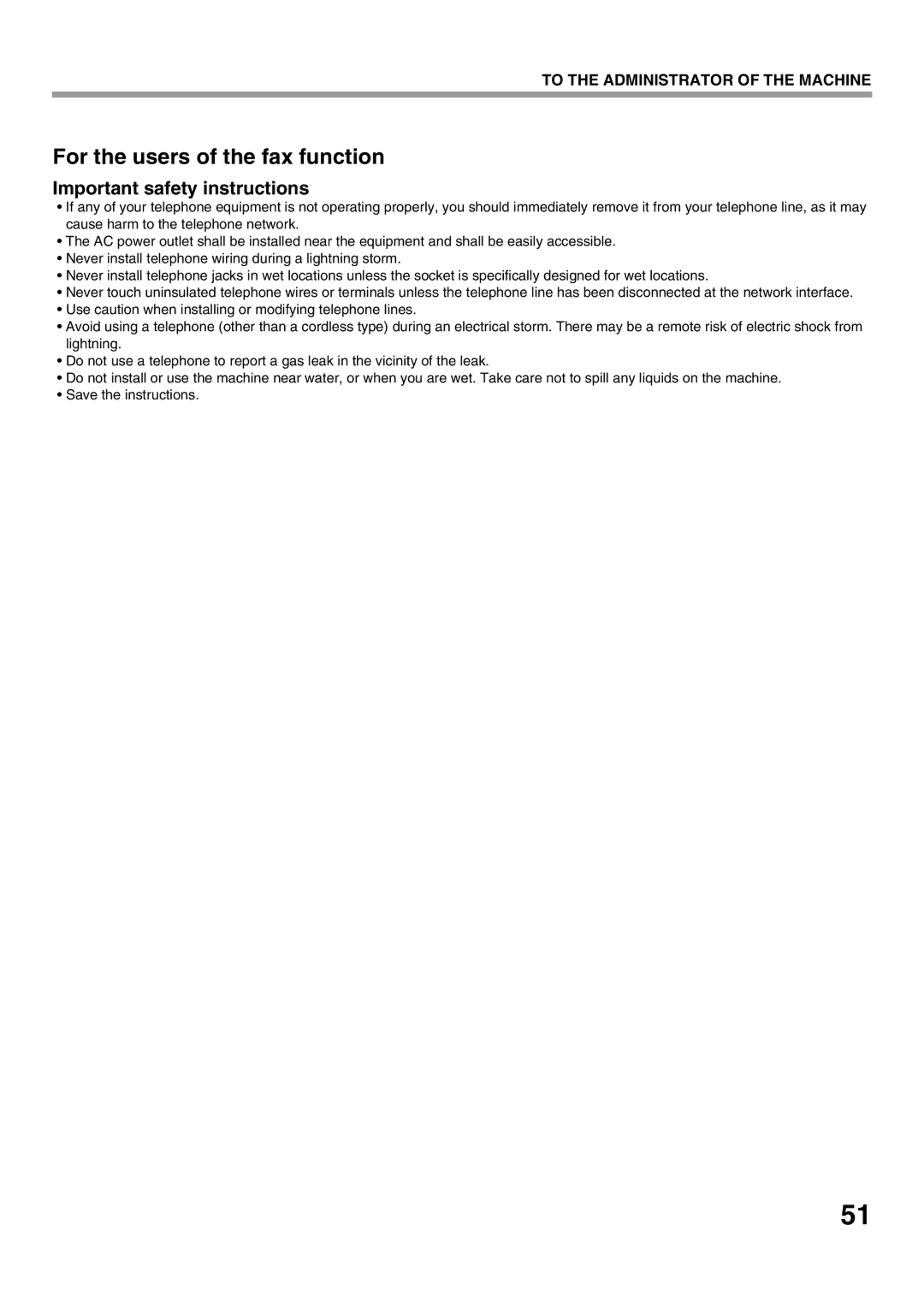 Sharp MX-M282N, MX-M502N, MX-M362N, MX-M452N manual For the users of the fax function, Important safety instructions 