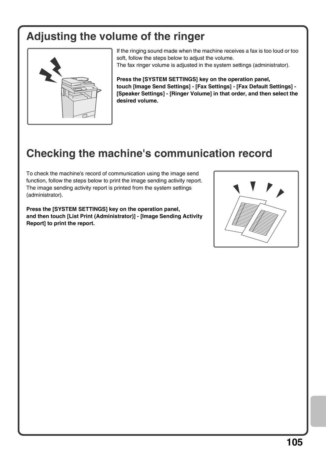 Sharp MX-M363U, MX-M503U, MX-M453U quick start Adjusting the volume of the ringer, Checking the machines communication record 