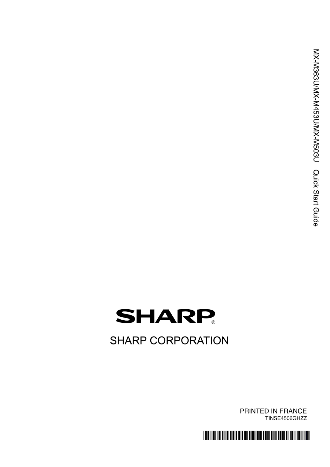 Sharp quick start MX-M363U/MX-M453U/MX-M503U Quick Start Guide 