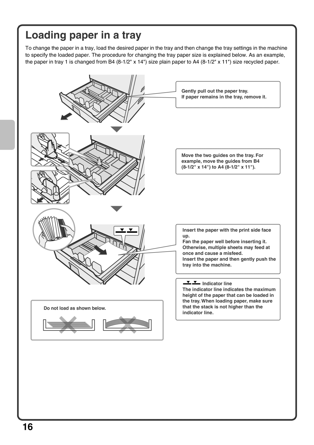 Sharp MX-M503U, MX-M453U, MX-M363U quick start Loading paper in a tray 