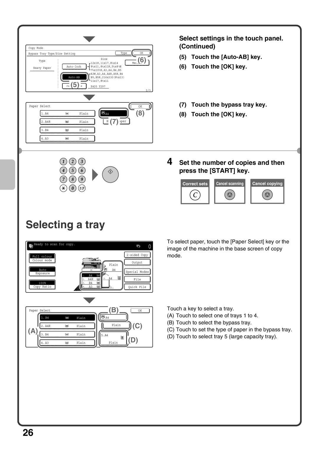 Sharp MX-M453U, MX-M503U, MX-M363U quick start Selecting a tray 