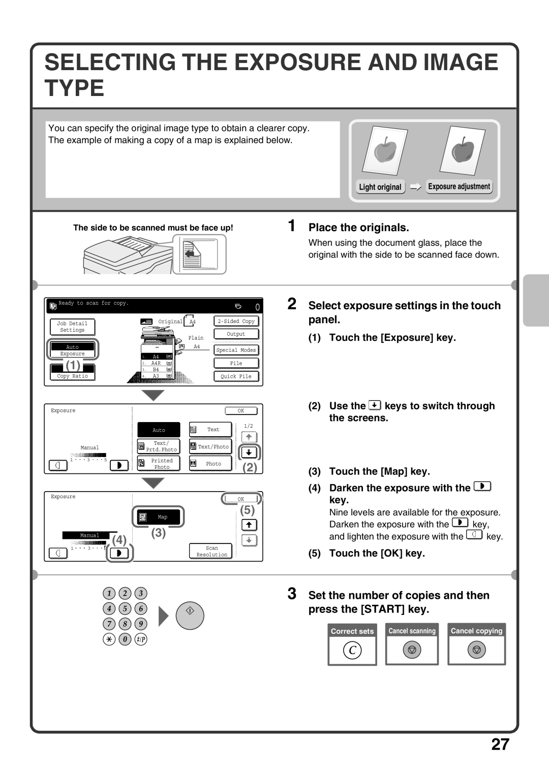 Sharp MX-M363U, MX-M503U, MX-M453U Selecting the Exposure and Image Type, Select exposure settings in the touch, Panel 