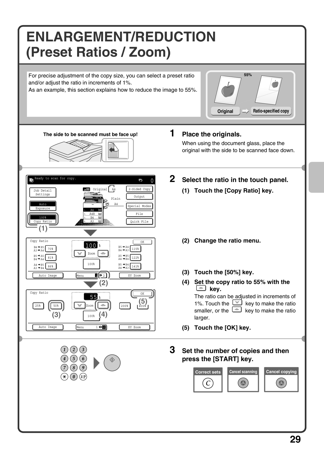 Sharp MX-M453U, MX-M503U, MX-M363U quick start Select the ratio in the touch panel, Touch the Copy Ratio key 