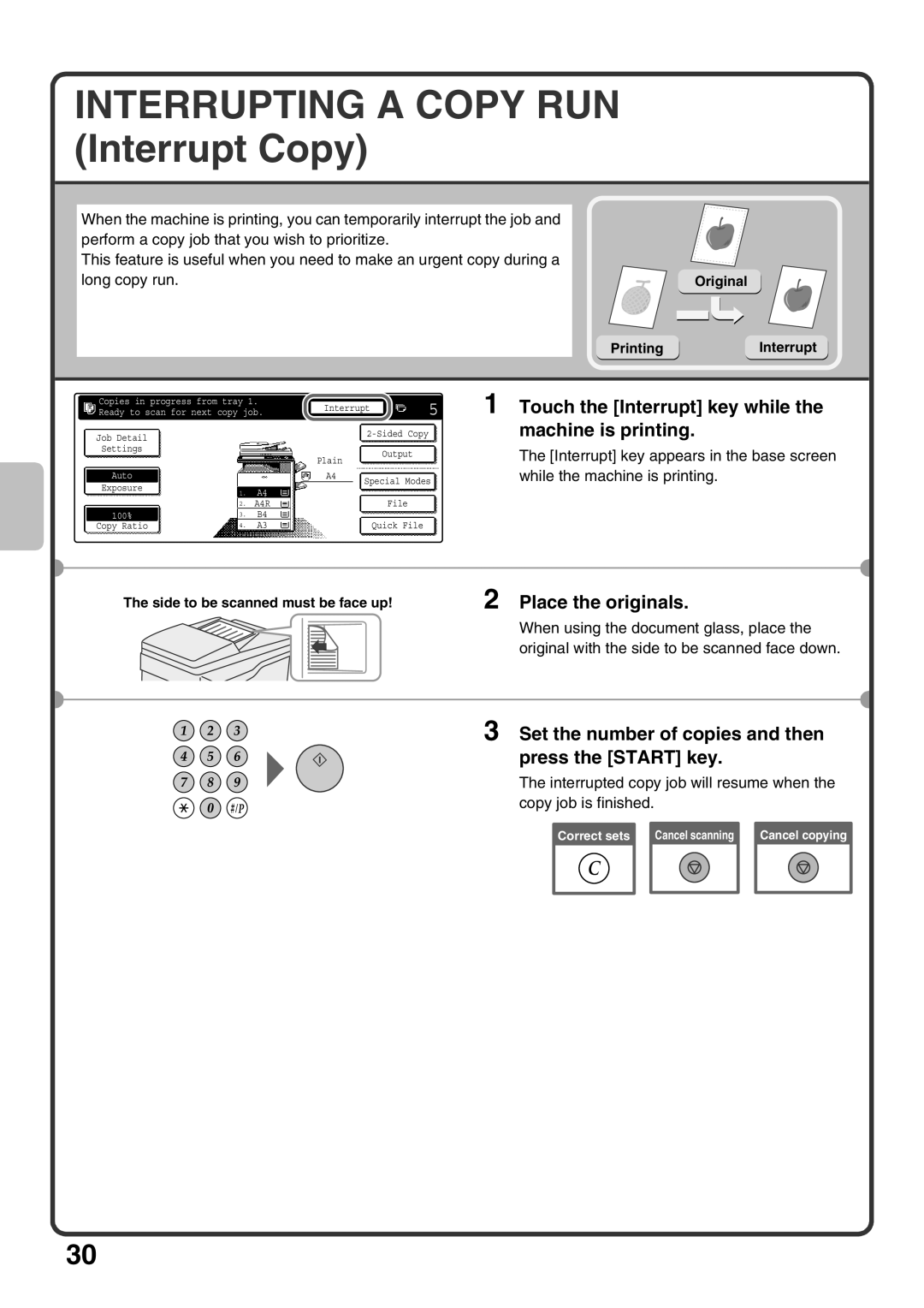 Sharp MX-M363U, MX-M503U, MX-M453U quick start Touch the Interrupt key while, Machine is printing, Original PrintingInterrupt 