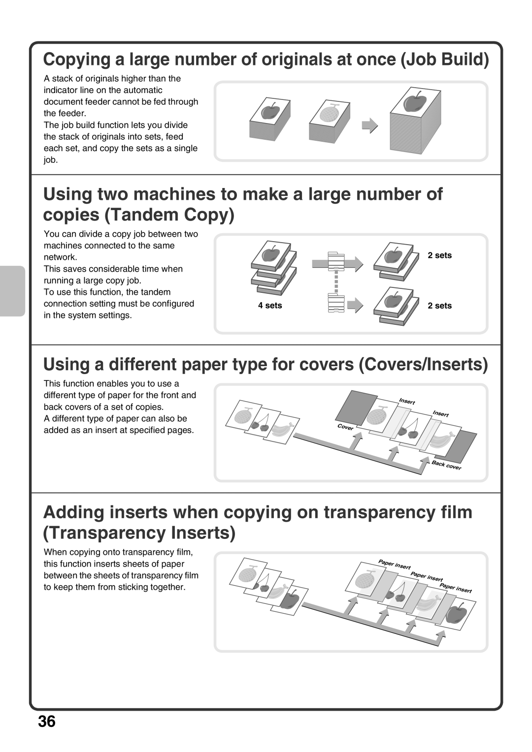 Sharp MX-M363U, MX-M503U, MX-M453U quick start Using a different paper type for covers Covers/Inserts, Sets 