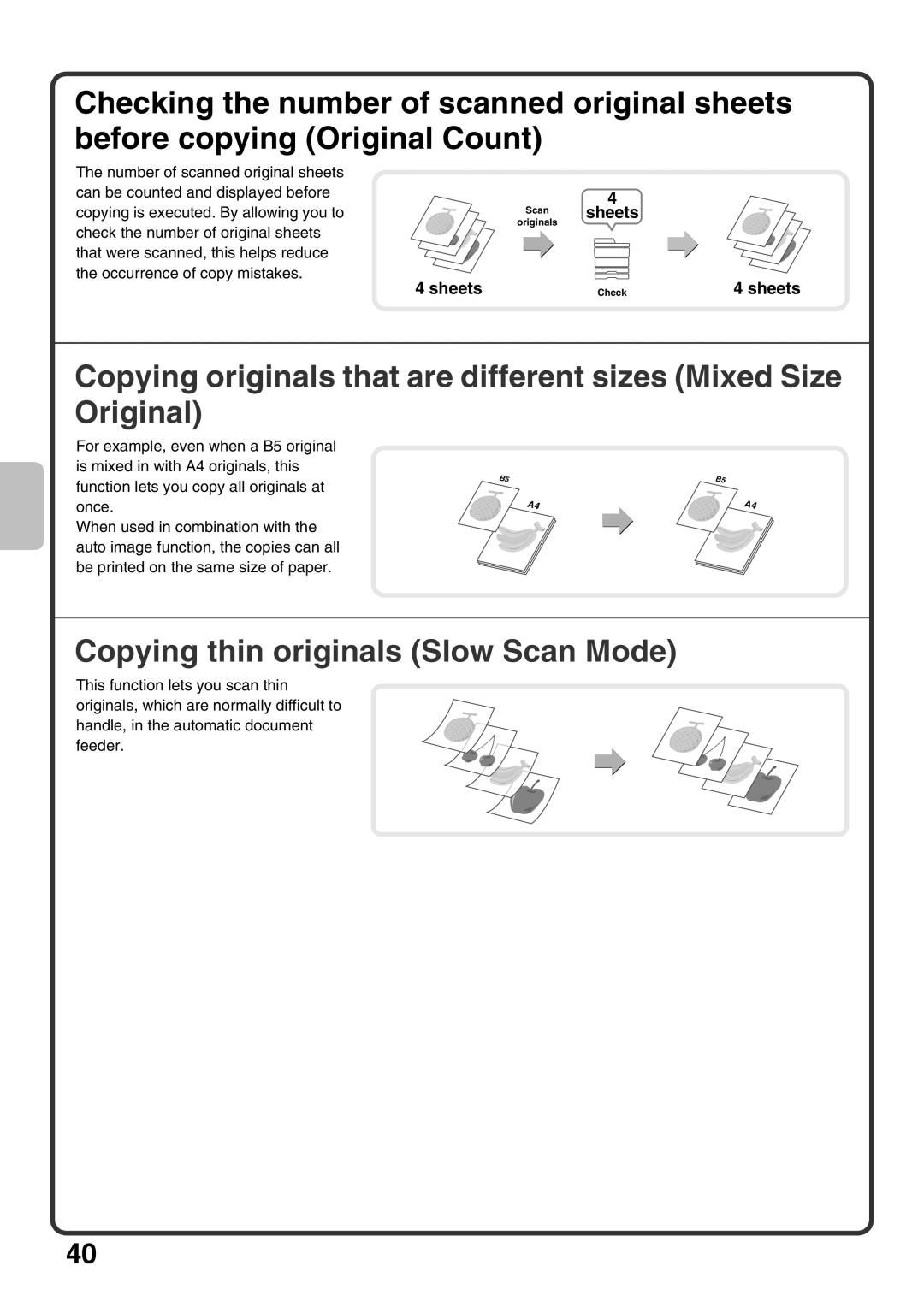 Sharp MX-M503U, MX-M453U, MX-M363U quick start Copying thin originals Slow Scan Mode, Sheets 