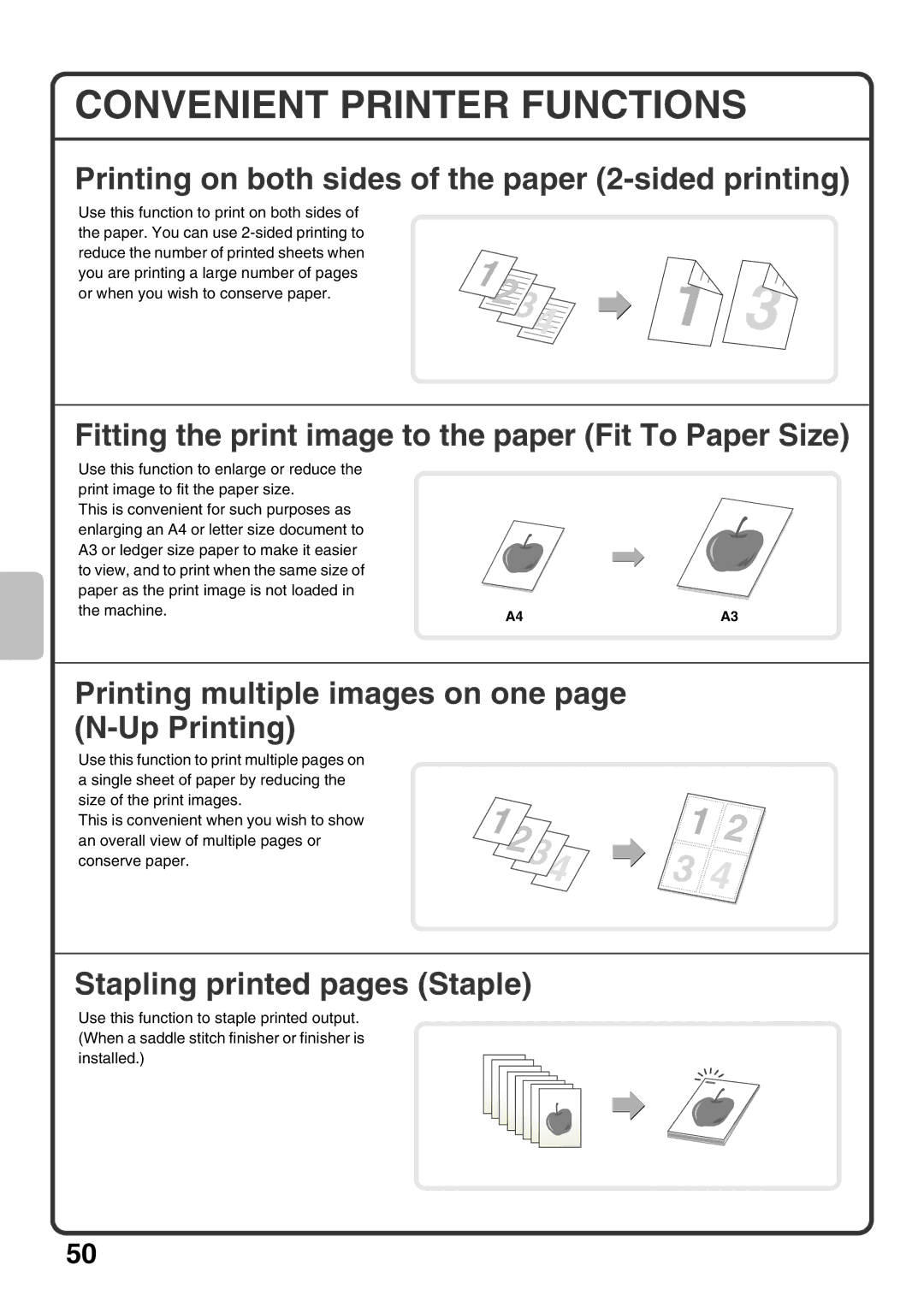 Sharp MX-M453U, MX-M503U, MX-M363U Convenient Printer Functions, Printing on both sides of the paper 2-sided printing 