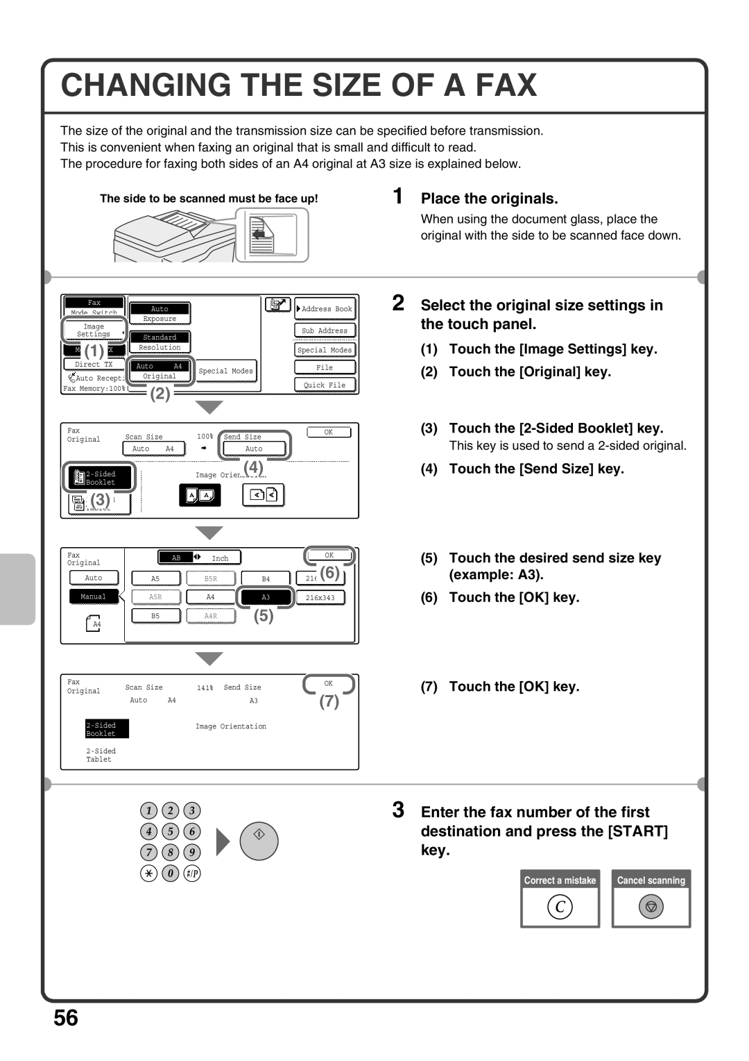 Sharp MX-M453U, MX-M503U, MX-M363U quick start Changing the Size of a FAX, Select the original size settings 