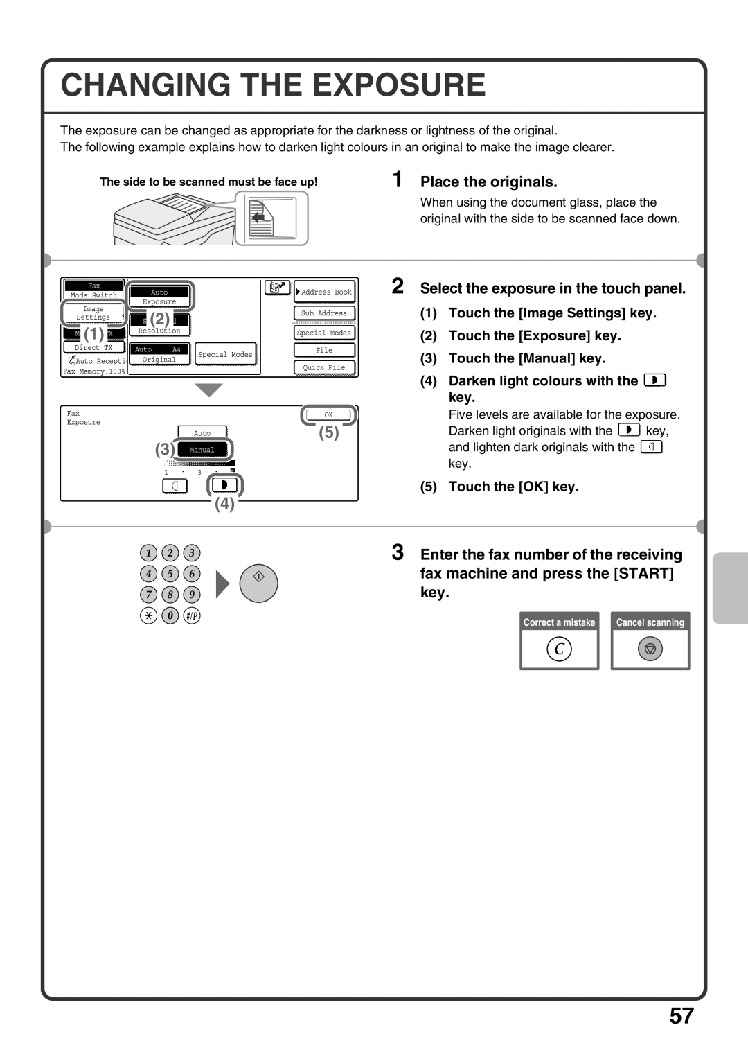 Sharp MX-M363U, MX-M503U Changing the Exposure, Select the exposure in the touch panel, Touch the Image Settings key 