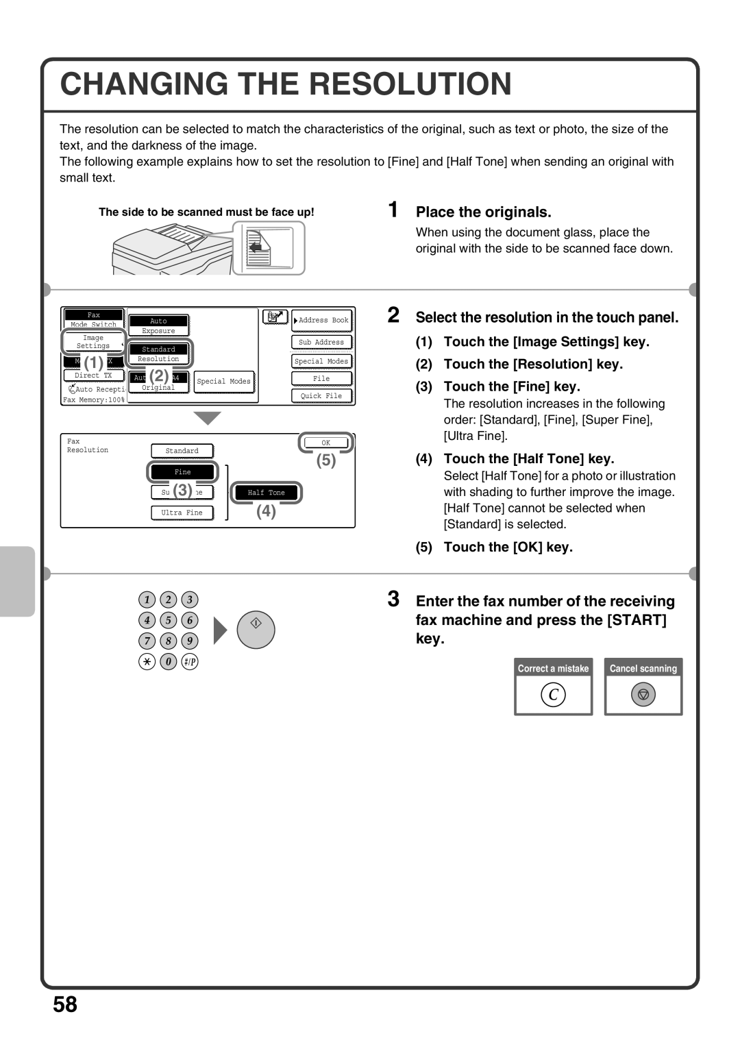 Sharp MX-M503U, MX-M453U Changing the Resolution, Select the resolution in the touch panel, Touch the Resolution key 