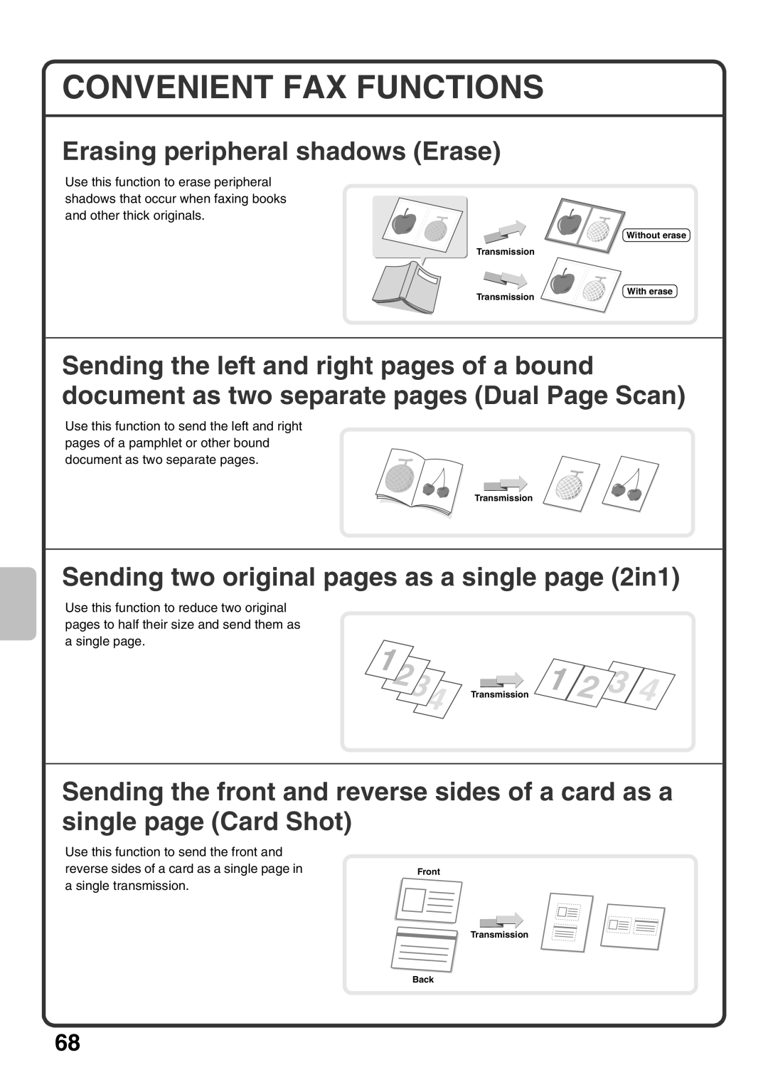 Sharp MX-M453U, MX-M503U, MX-M363U quick start Convenient FAX Functions, Sending two original pages as a single page 2in1 