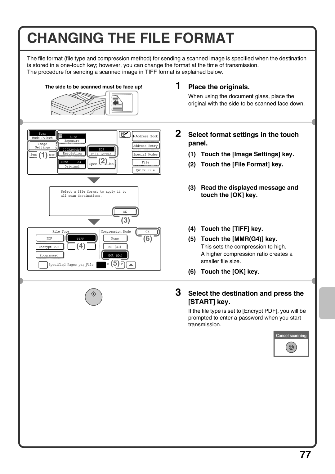 Sharp MX-M453U, MX-M503U, MX-M363U quick start Changing the File Format, Select format settings in the touch 