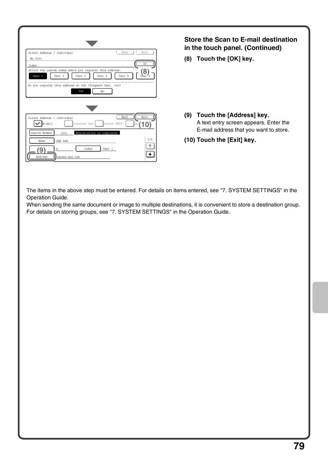 Sharp MX-M503U, MX-M453U, MX-M363U quick start Fax10, Touch the OK key Touch the Address key 