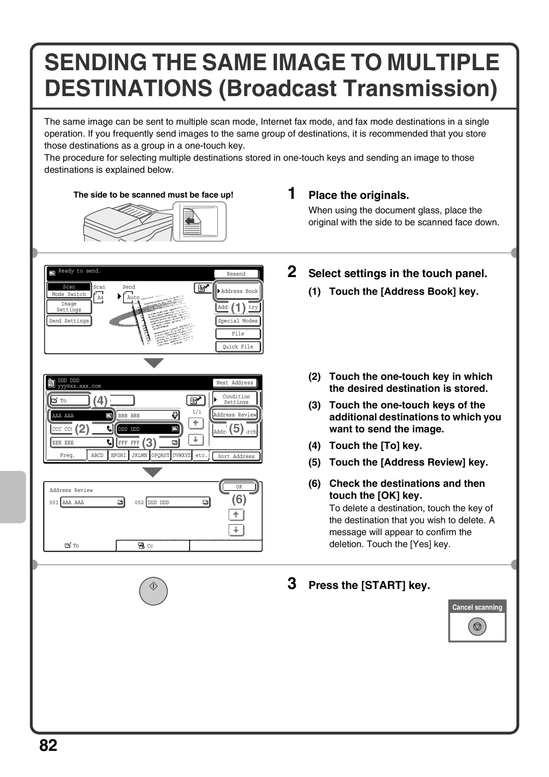 Sharp MX-M503U, MX-M453U Touch the one-touch key in which, Desired destination is stored, Touch the one-touch keys 