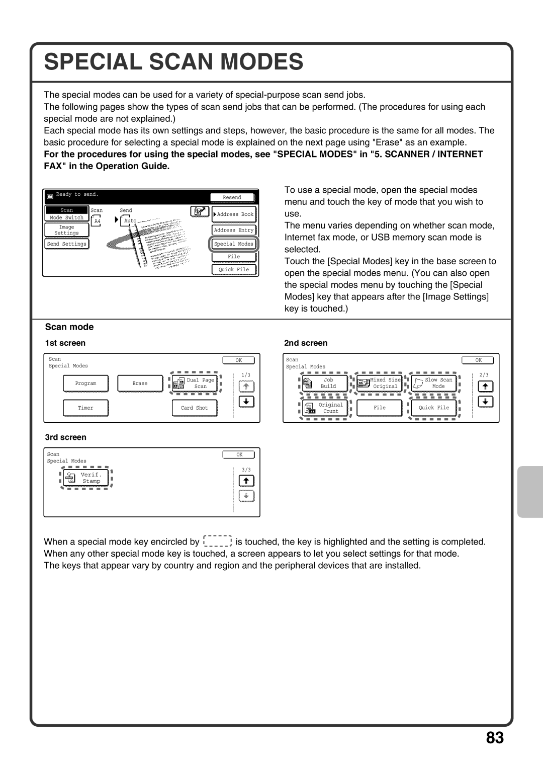 Sharp MX-M453U, MX-M503U, MX-M363U quick start Special Scan Modes, Scan mode, 1st screen 