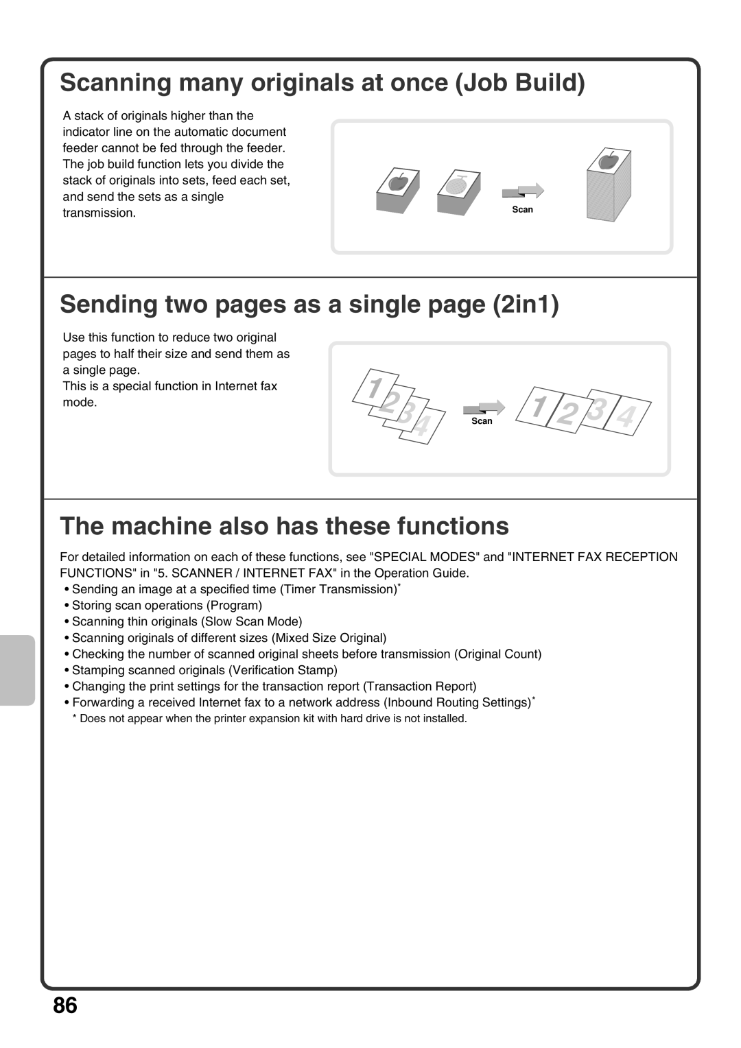 Sharp MX-M453U, MX-M503U, MX-M363U Scanning many originals at once Job Build, Sending two pages as a single page 2in1 