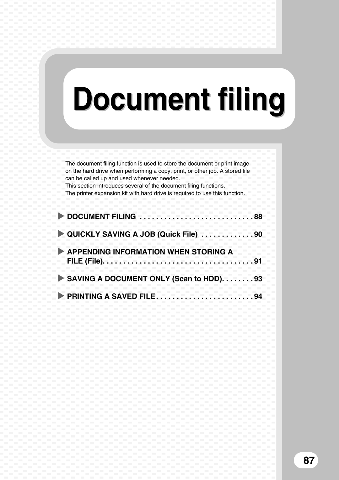 Sharp MX-M363U, MX-M503U, MX-M453U quick start Document Filing X Quickly Saving a JOB Quick File 