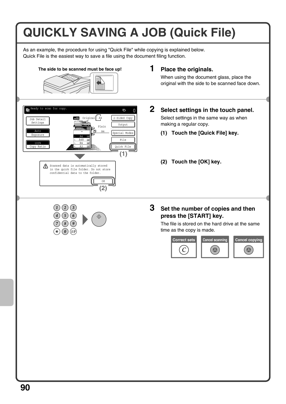 Sharp MX-M363U, MX-M503U, MX-M453U quick start Quickly Saving a JOB Quick File, Touch the Quick File key 