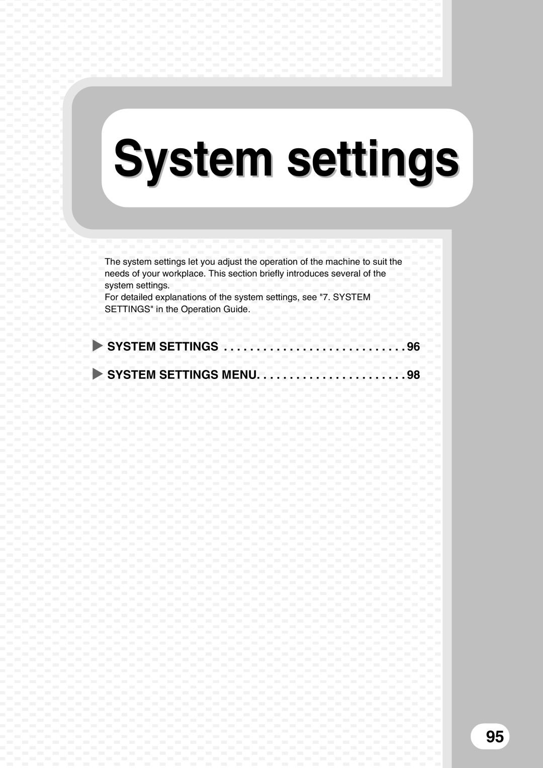 Sharp MX-M453U, MX-M503U, MX-M363U quick start System settings 