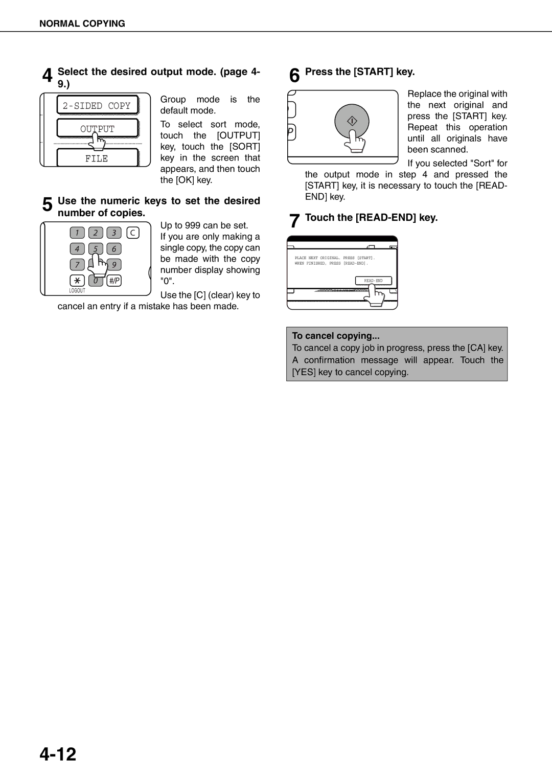 Sharp MX-M550N, MX-M700N, MX-M550U, MX-M620N Sided Copy Output File, Select9. the desired output mode. Press the Start key 