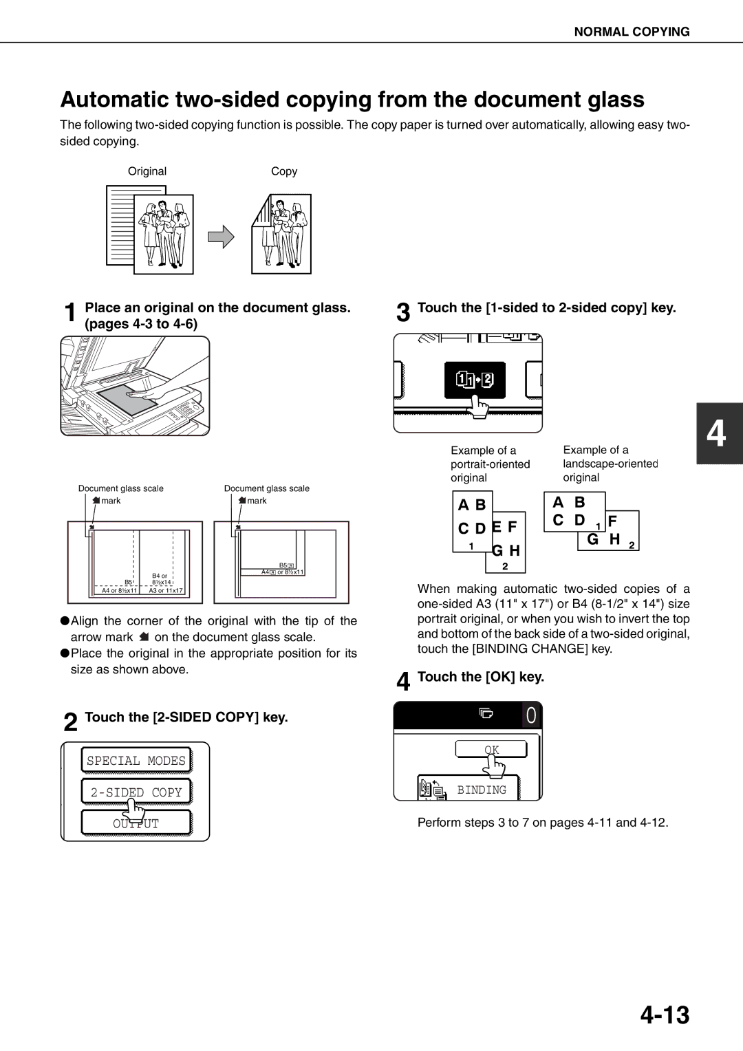 Sharp MX-M620U, MX-M700N, MX-M550U, MX-M620N Automatic two-sided copying from the document glass, Special Modes Sided Copy 