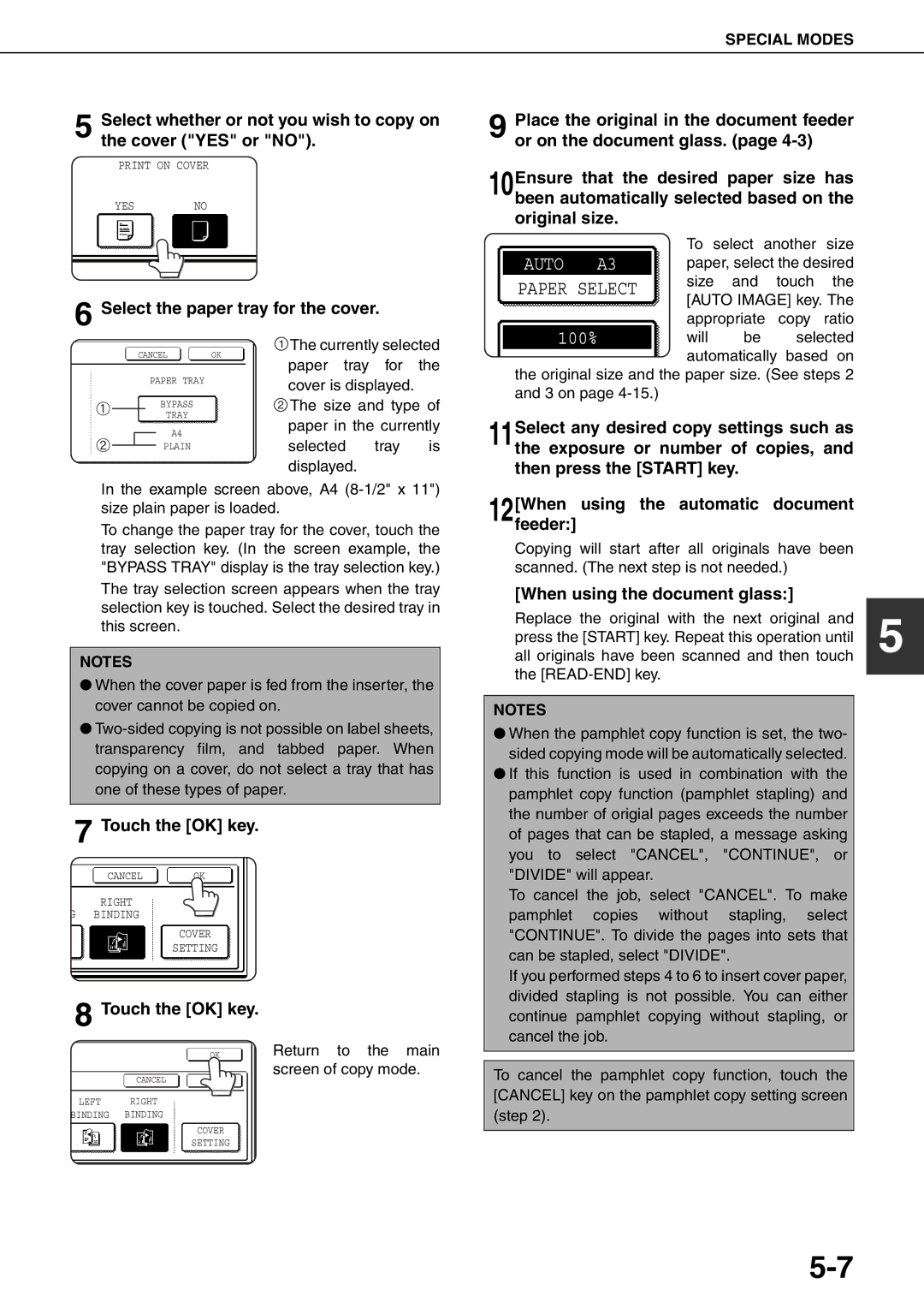 Sharp MX-M550U, MX-M700N, MX-M620N, MX-M700U, MX-M550N Select the paper tray for the cover, When using the document glass 