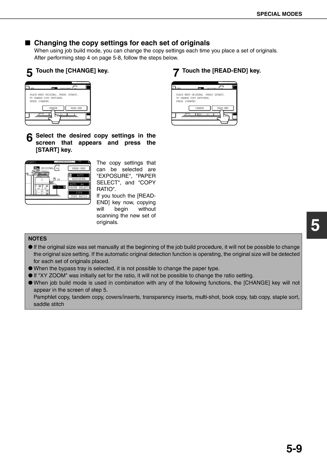 Sharp MX-M700U, MX-M700N, MX-M550U, MX-M620N Changing the copy settings for each set of originals, Touch the Change key 