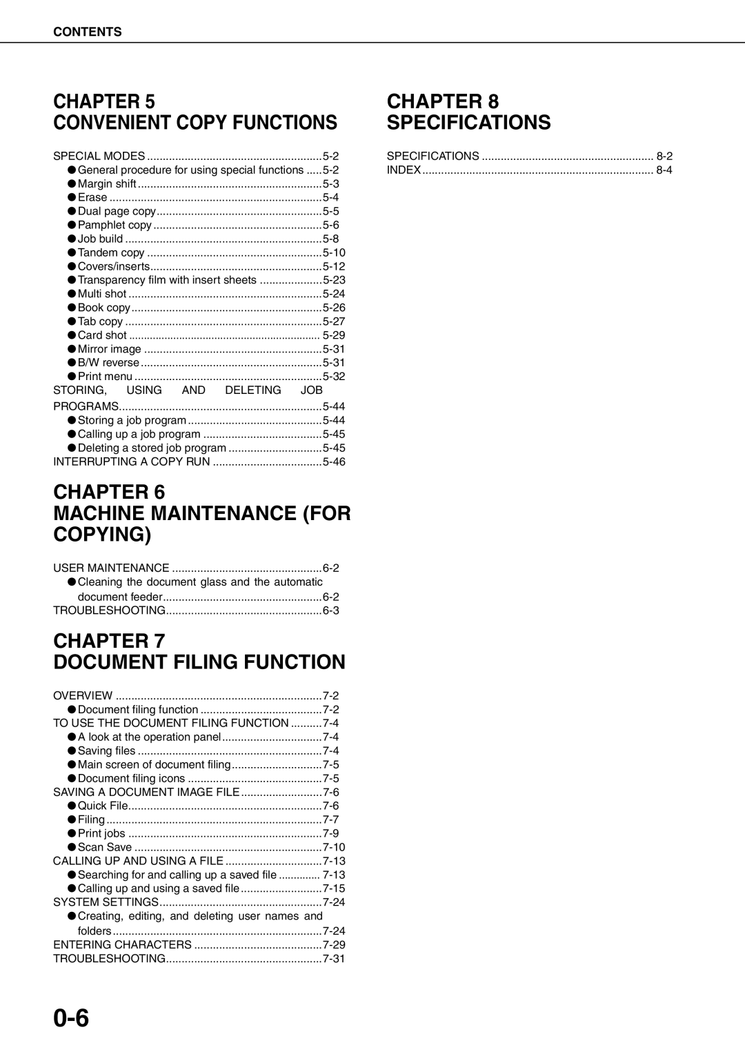 Sharp MX-M700N, MX-M550U, MX-M620N, MX-M700U, MX-M550N, MX-M620U specifications Chapter Convenient Copy Functions Specifications 