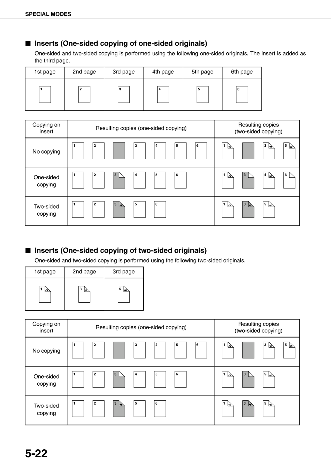 Sharp MX-M550N Inserts One-sided copying of one-sided originals, Inserts One-sided copying of two-sided originals 