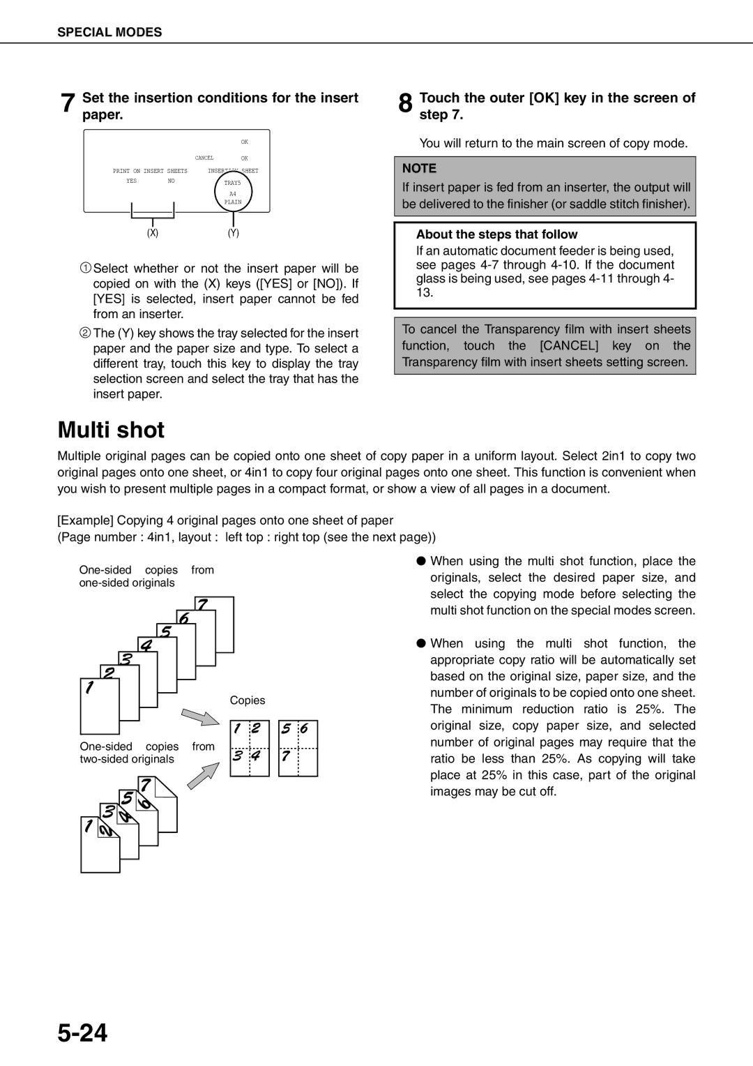 Sharp MX-M700N Multi shot, Set the insertion conditions for the insert paper, Touch the outer OK key in the screen of step 