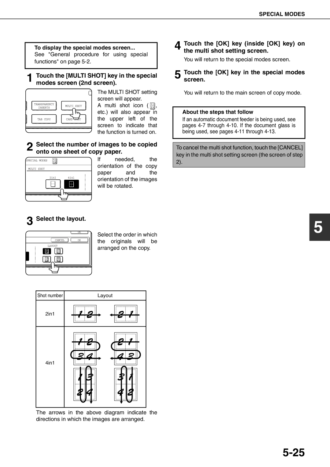 Sharp MX-M550U, MX-M700N, MX-M620N, MX-M700U, MX-M550N Touch the OK key in the special modes screen, Select the layout 