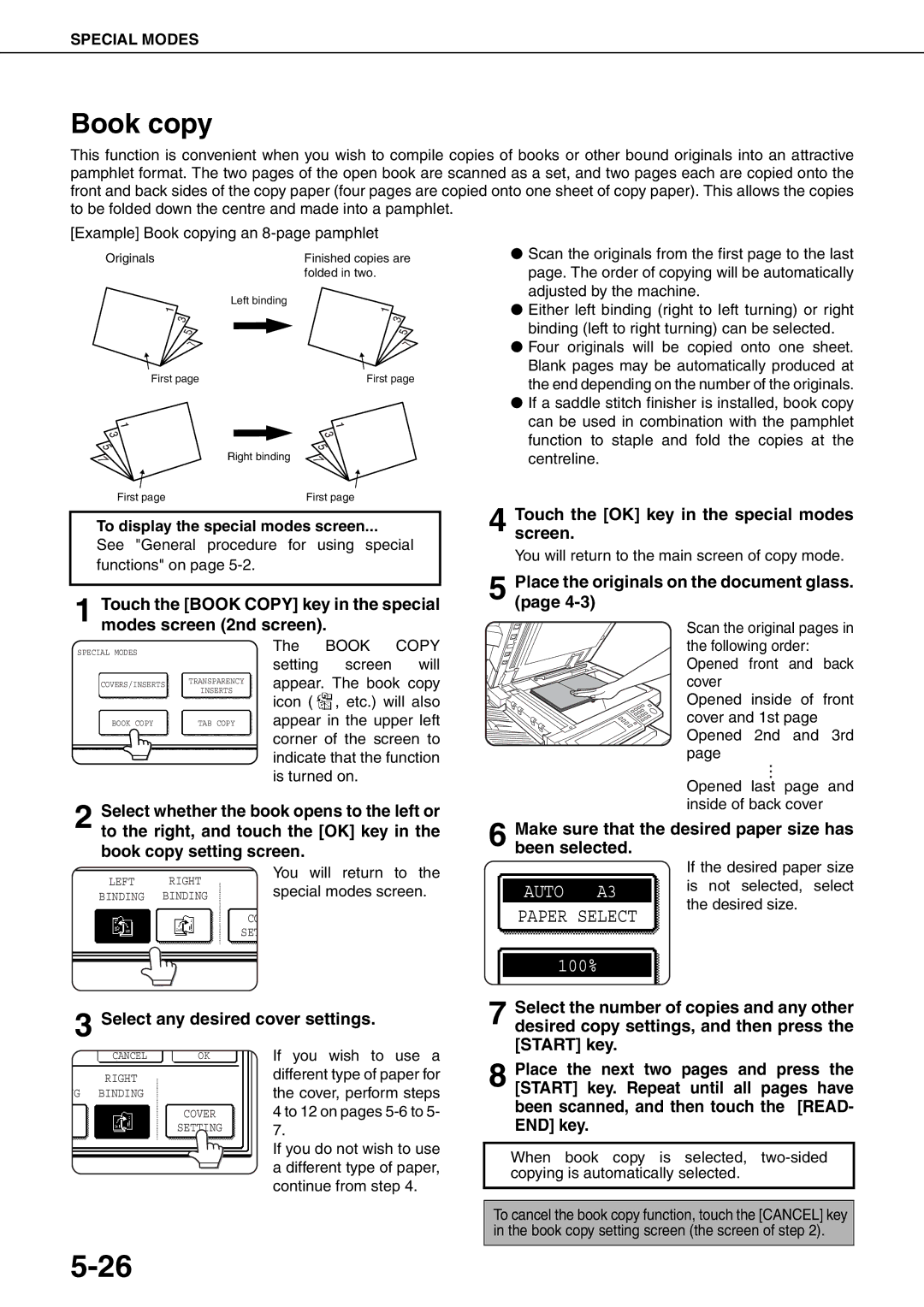 Sharp MX-M620N, MX-M700N, MX-M550U, MX-M700U, MX-M550N, MX-M620U Book copy, Place the originals on the document glass 