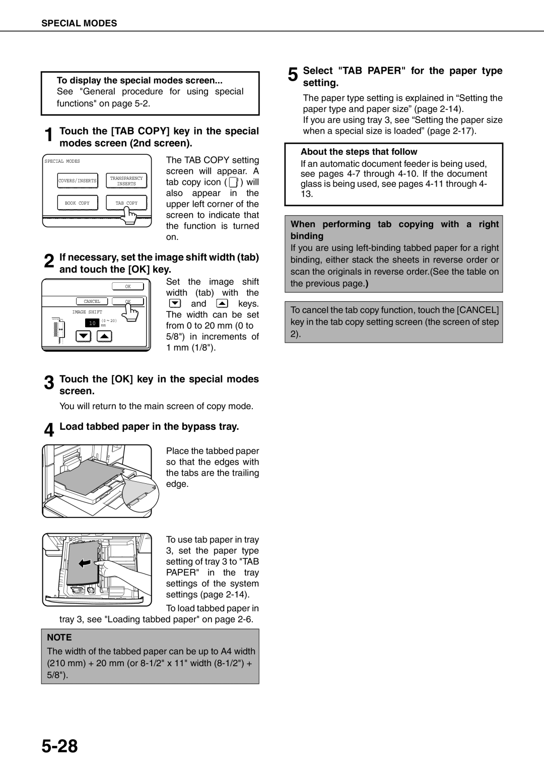 Sharp MX-M550N, MX-M700N, MX-M550U Load tabbed paper in the bypass tray, When performing tab copying with a right binding 