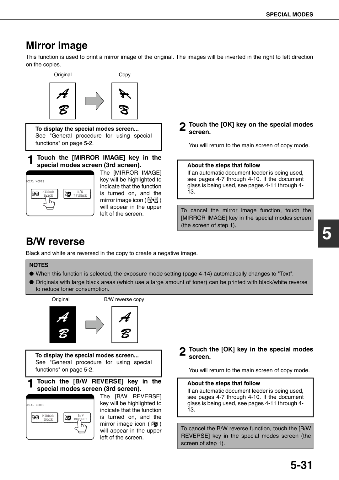 Sharp MX-M550U, MX-M700N, MX-M620N, MX-M700U, MX-M550N, MX-M620U specifications Mirror image, Reverse 