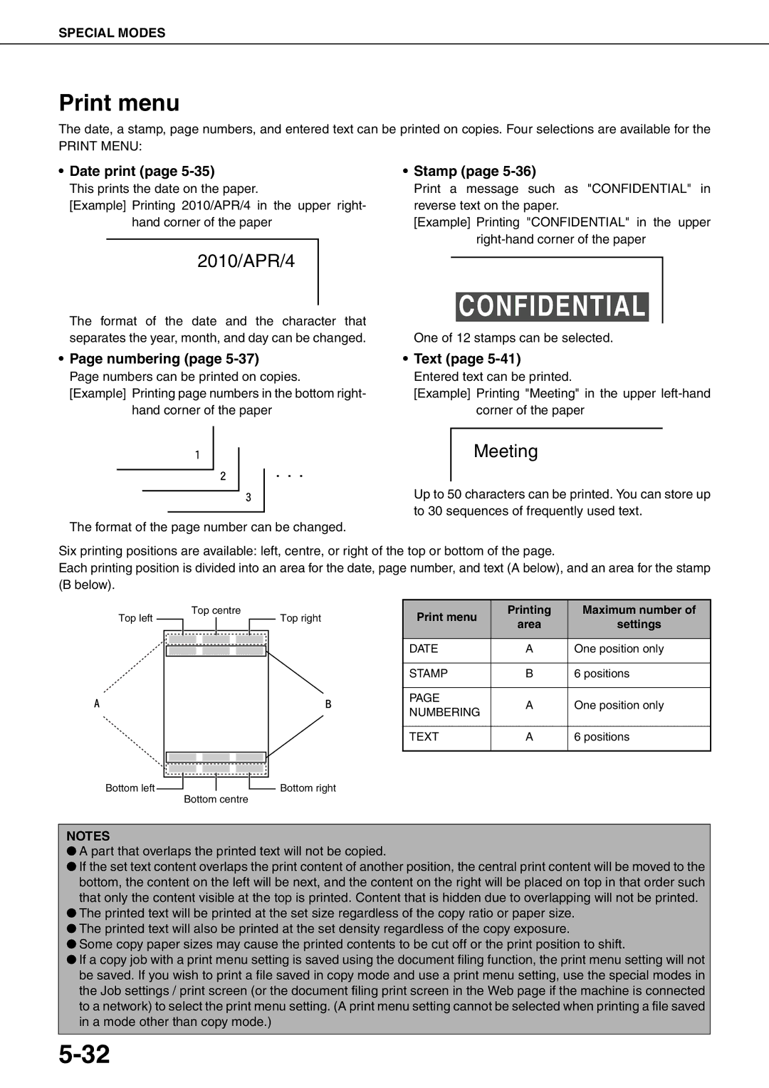 Sharp MX-M620N, MX-M700N, MX-M550U, MX-M700U, MX-M550N, MX-M620U Print menu, Date print, Stamp, Numbering Text, Print Menu 