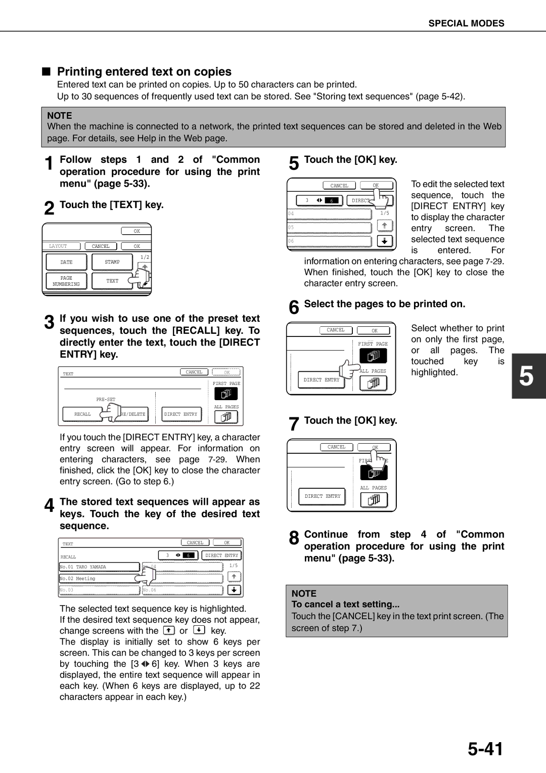 Sharp MX-M620U, MX-M700N, MX-M550U, MX-M620N, MX-M700U, MX-M550N Printing entered text on copies, To cancel a text setting 