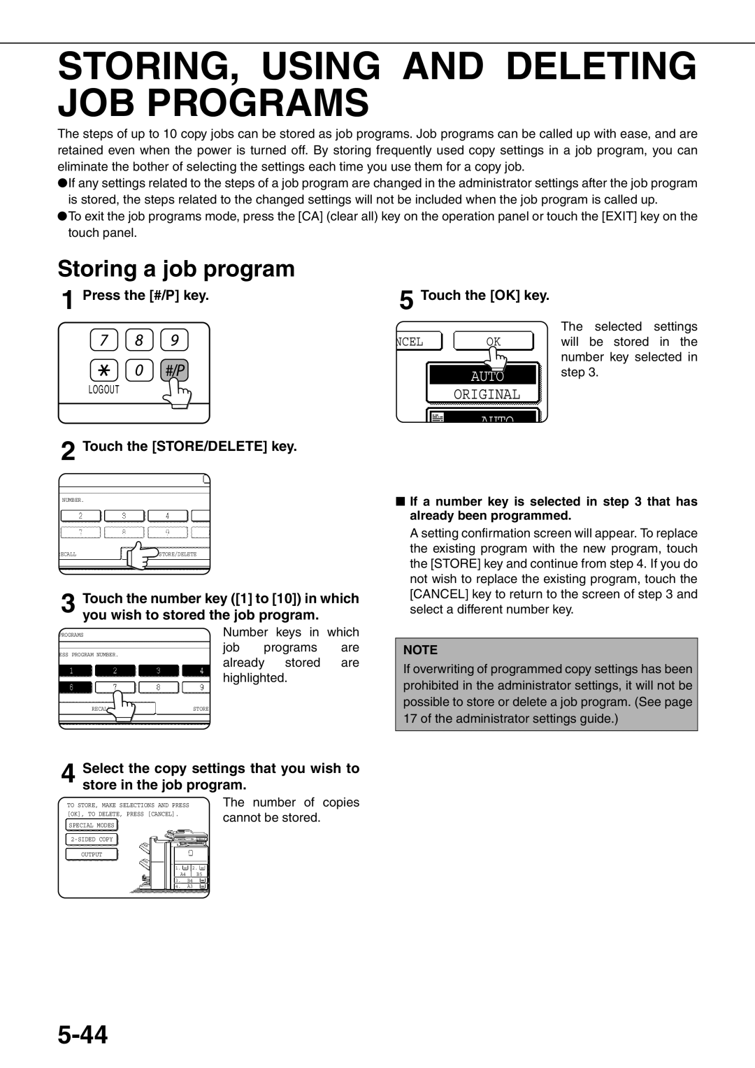 Sharp MX-M620N, MX-M700N, MX-M550U STORING, Using and Deleting JOB Programs, Storing a job program, Press the #/P key 