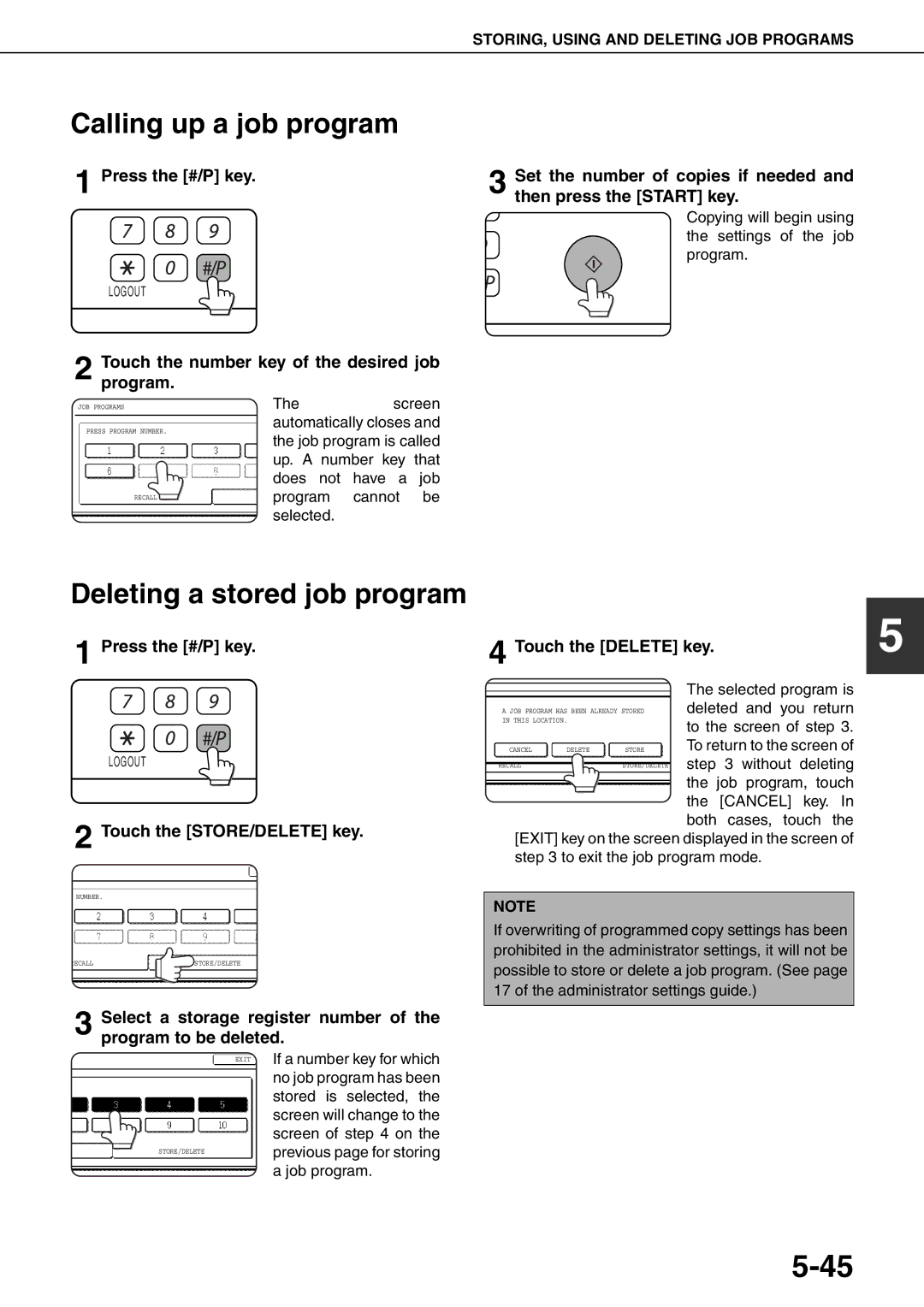 Sharp MX-M700U Calling up a job program, Deleting a stored job program, Touch the number key of the desired job program 