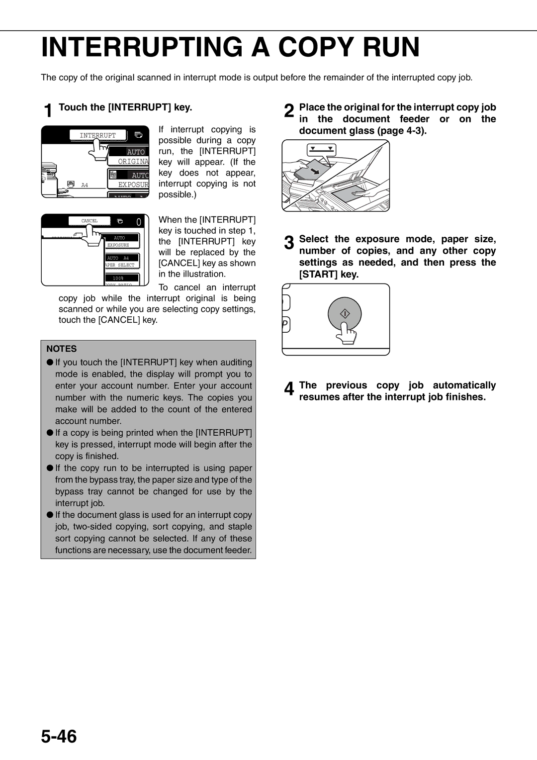 Sharp MX-M550N, MX-M700N, MX-M550U, MX-M620N, MX-M700U, MX-M620U specifications Interrupting a Copy RUN, Touch the Interrupt key 