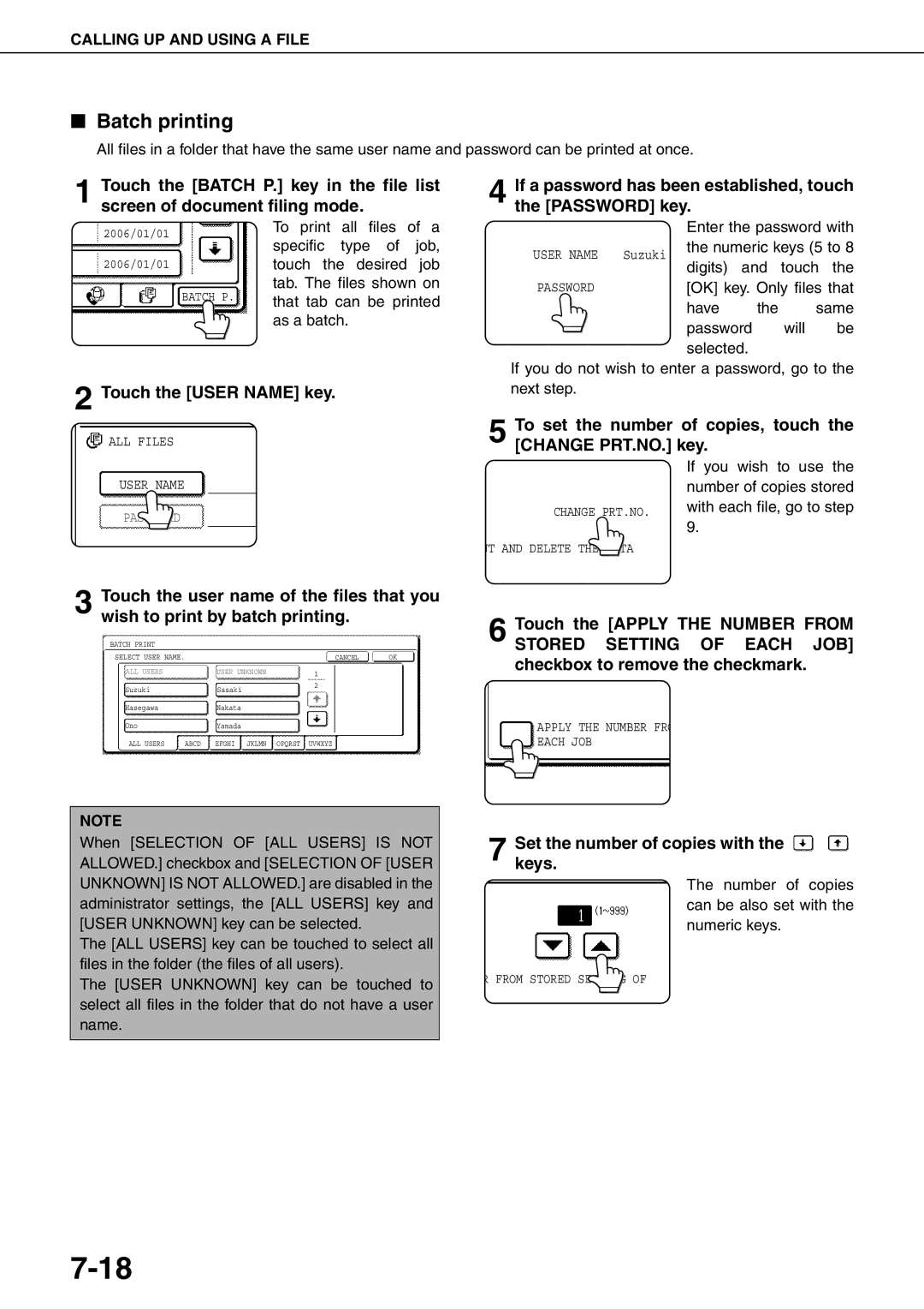 Sharp MX-M620N, MX-M700N, MX-M550U, MX-M700U Batch printing, If a password has been established, touch the Password key 