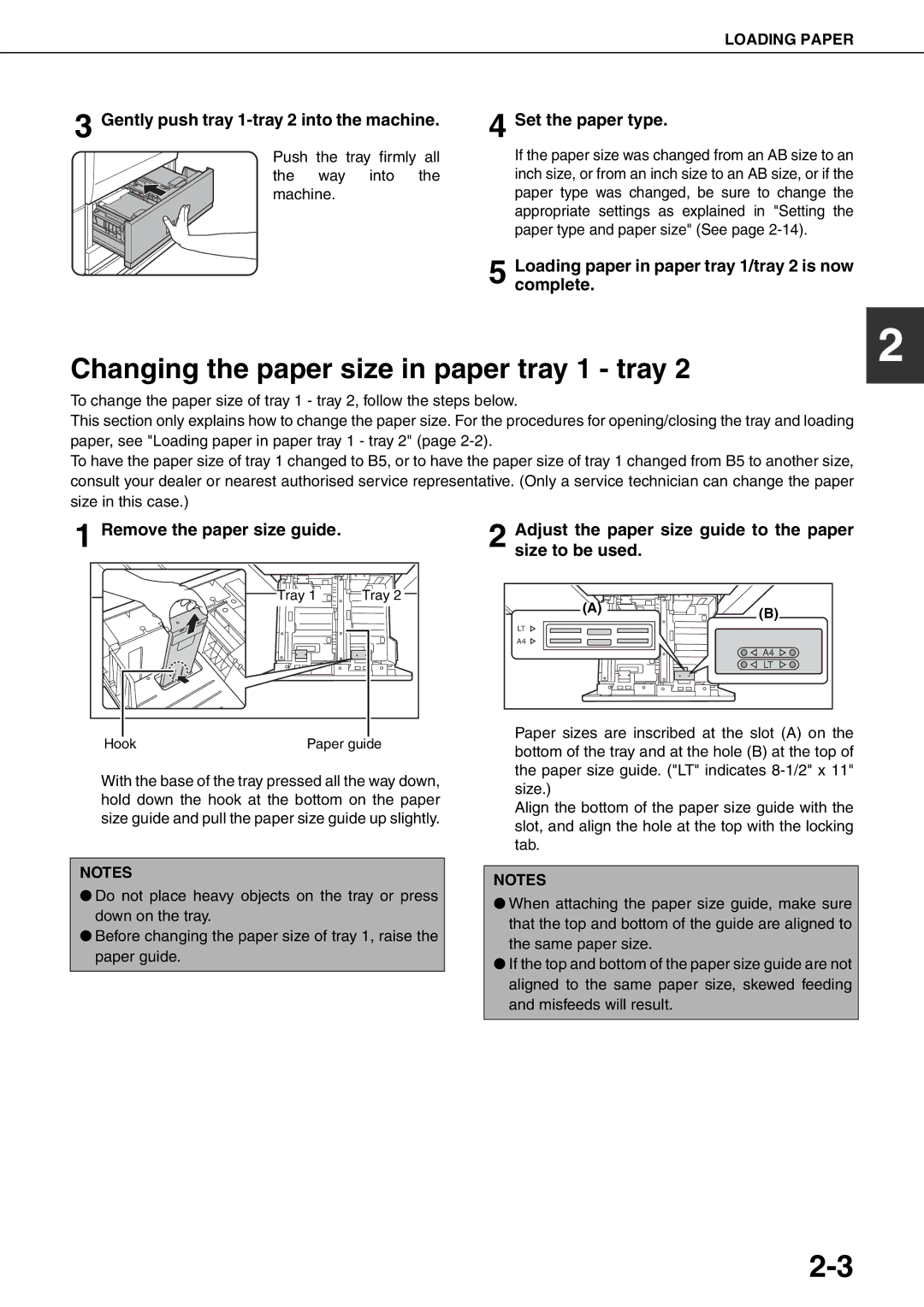 Sharp MX-M700U, MX-M700N, MX-M550U Changing the paper size in paper tray 1 tray, Gently push tray 1-tray 2 into the machine 