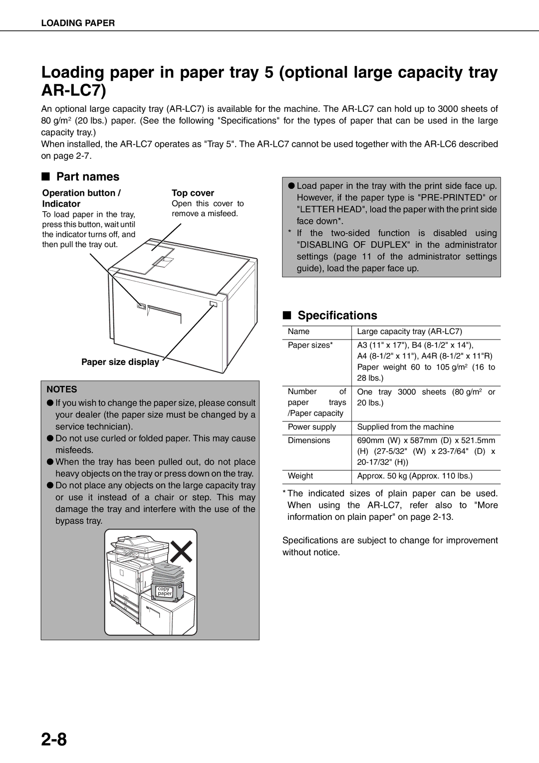 Sharp MX-M620N, MX-M700N, MX-M550U, MX-M700U Part names, Operation button / Indicator, Top cover, Paper size display 