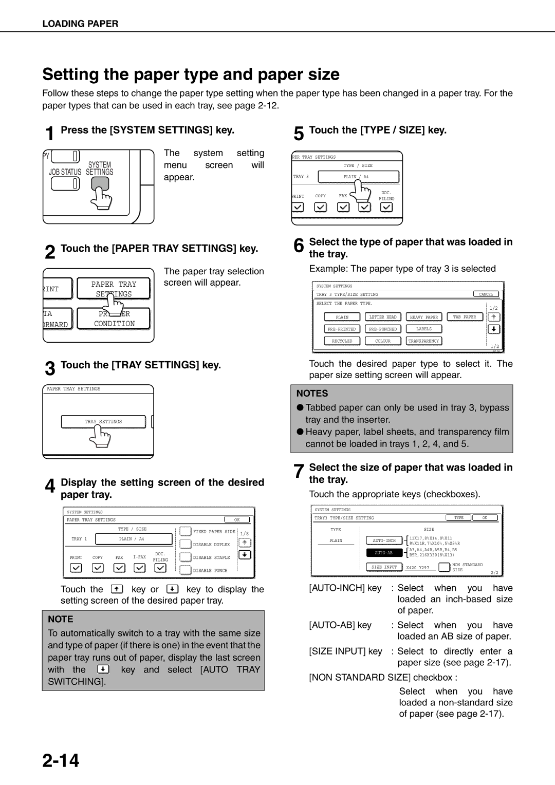 Sharp MX-M620N, MX-M700N, MX-M550U, MX-M700U, MX-M550N, MX-M620U specifications Setting the paper type and paper size 