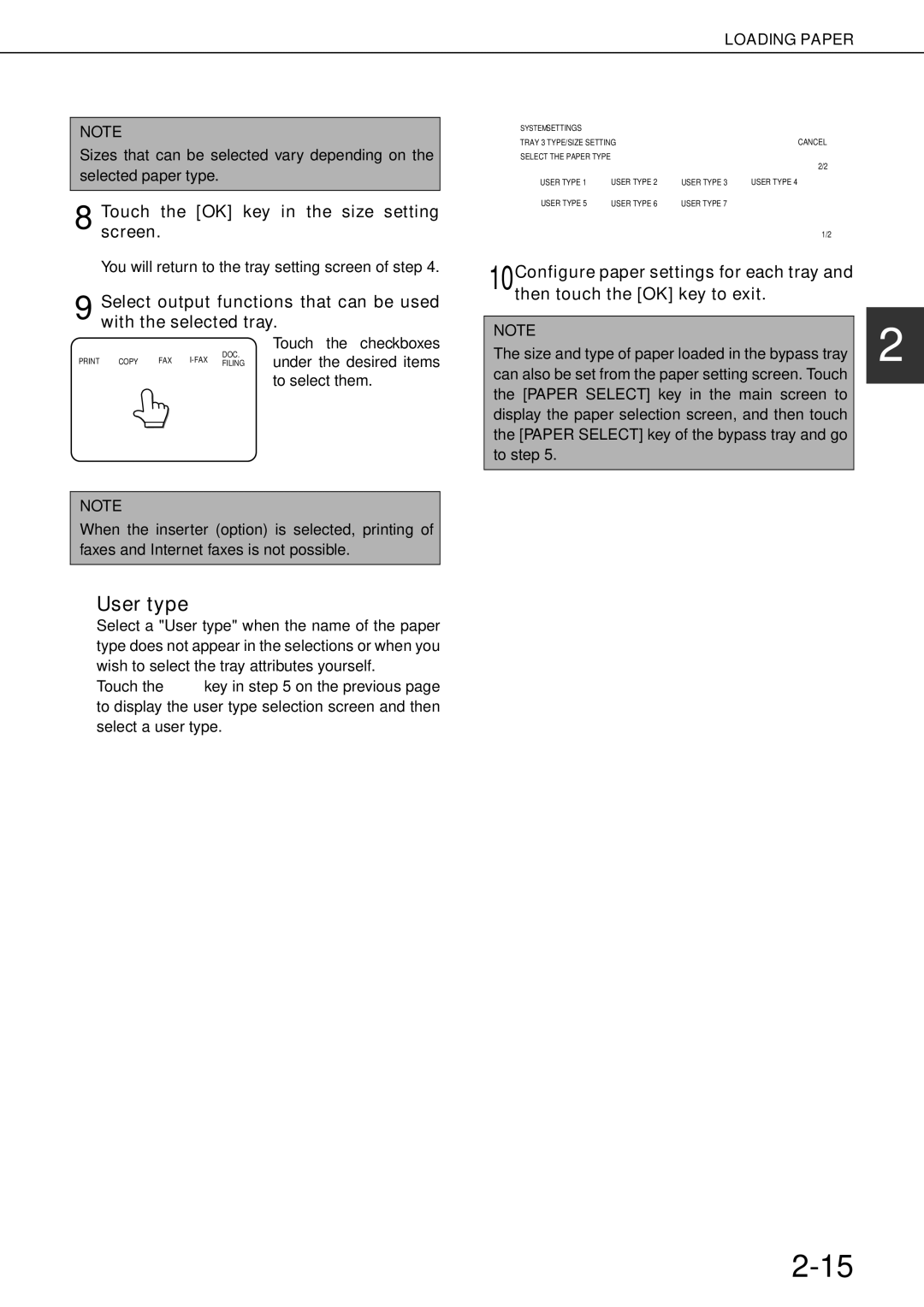 Sharp MX-M700U, MX-M700N, MX-M550U, MX-M620N, MX-M550N, MX-M620U User type, Touch the OK key in the size setting screen 