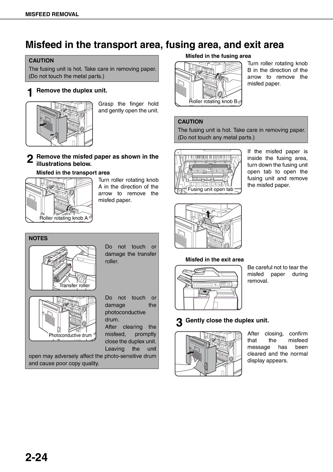 Sharp MX-M700N, MX-M550U, MX-M620N Misfeed in the transport area, fusing area, and exit area, Remove the duplex unit 