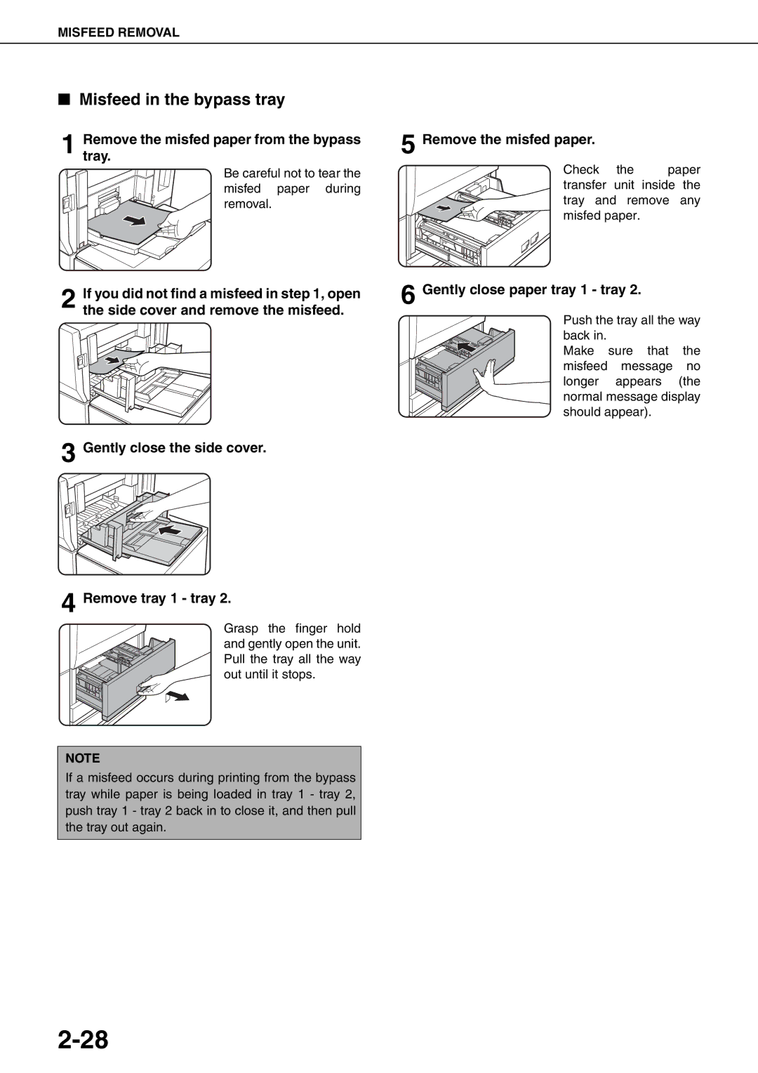 Sharp MX-M550N, MX-M700N, MX-M550U, MX-M620N Misfeed in the bypass tray, Removetray. the misfed paper from the bypass 