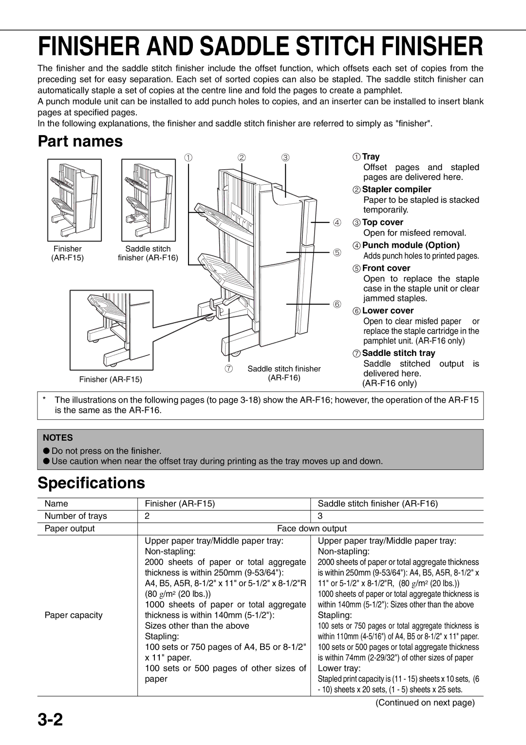 Sharp MX-M700N, MX-M550U, MX-M620N, MX-M700U Part names, Specifications, Stapler compiler, Lower cover, Saddle stitch tray 